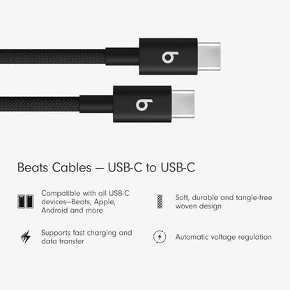 Beats USB-C to USB-C Woven Cable Fast Charging Durable/Tangle-Free Compatible Charger for Apple & Android Devices (1.5 m, 5 ft) - Bolt Black - color: Bolt Black, size: 5 ft, style: USB-C to USB-C