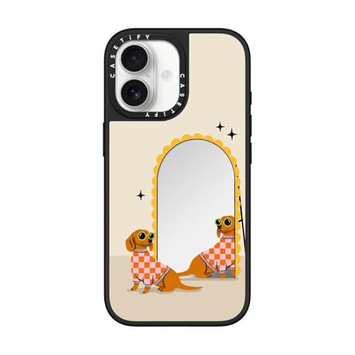CASETiFY for iPhone 17 Case - Mirror Compatible with MagSafe | Reflective | 4.9 ft. Drop Protection | Checkered Dachshund Mirror | Silver On Black - color: Checkered Dachshund Mirror, size: Iphone 17 (6.3")