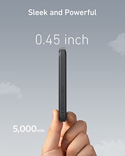 Anker 621 MagGo Power Bank, 5,000mAh Magnetic Portable Charger | Travel Essential Battery Pack with USB-C Cable, Compatible with iPhone 16 / 15 / 14 / 13 / 12 Series - color: Black, size: 4.13 x 2.62 x 0.45 inches