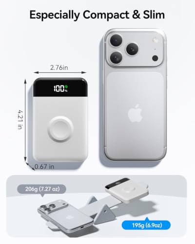 for Magsafe Portable Charger, 10000mAh USB-C 22.5W Power Bank, Pearl White - color: Pearl White