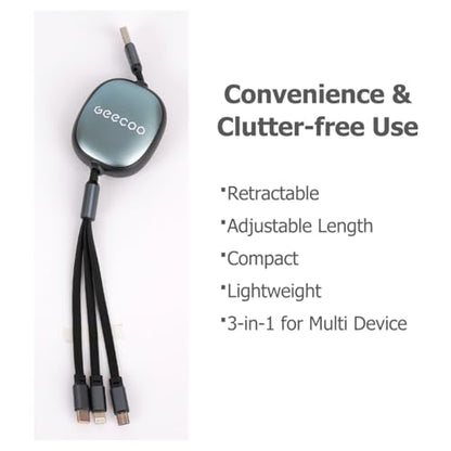 3-in-1 Fast Charging Cable – 100W High-Speed Retractable Multi-Device Charger, Type-C/Universal Connectors, Adjustable Length for Phones, Tablets, and Laptops