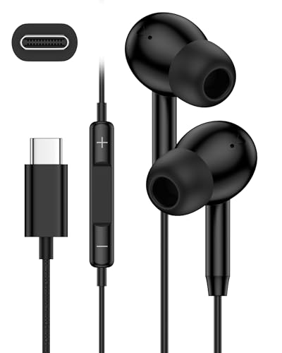 USB C Wired Earbuds iPhone Headphones for Samsung Galaxy S26 Ultra S25 S24 - color: Black