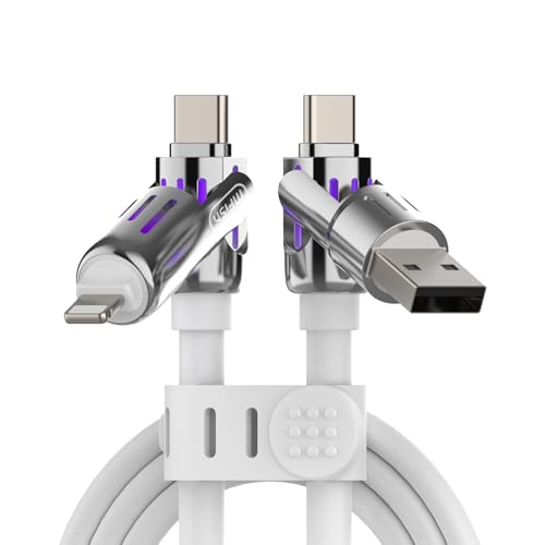 MFish 240W 4-in-1 Fast Charging Cable, White, 6.6FT - color: White, size: 6.6FT