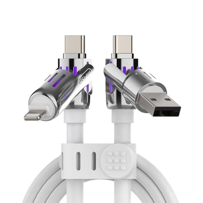 MFish 240W 4-in-1 Fast Charging Cable, White, 6.6FT - color: White, size: 6.6FT