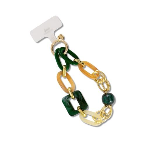 Sonix Phone Wristlet - Detachable Universal Smartphone Wrist Strap, Hands-Free Lanyard Cellphone Bracelet with Tether Tab - color: Marble & Chain Green