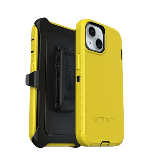 OtterBox iPhone 15, iPhone 14, & iPhone 13 (Only) Defender Series Screenless Case - Night Reverse (Yellow & Black) - Rugged & Durable, with Port Protection, Holster Clip Includes, Non-Retail Packaging - color: Night Reverse (Yellow & Black), style: Non-Ma