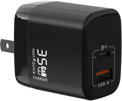 Fast 35W Dual USB-C Plus USB-A Charger - GaN Power Delivery - Fast Compact Power Adapter for Laptops, Smart Phones, Tablets and Thousands of Other Devices (Black, 35W) - color: Black, size: 35W
