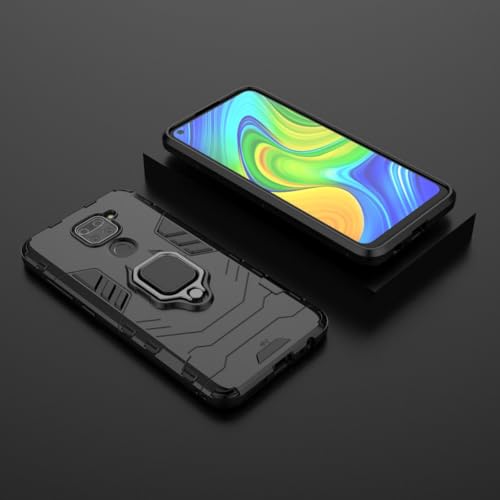 Max Power Digital Magnet Case for Xiaomi Redmi Note 9 Shockproof Hard Phone Cover with Grip, Metal Ring Kickstand Bumper Shell [Compatible with Magnetic Car Mount] (Black) - color: Black, size: Xiaomi Redmi Note 9
