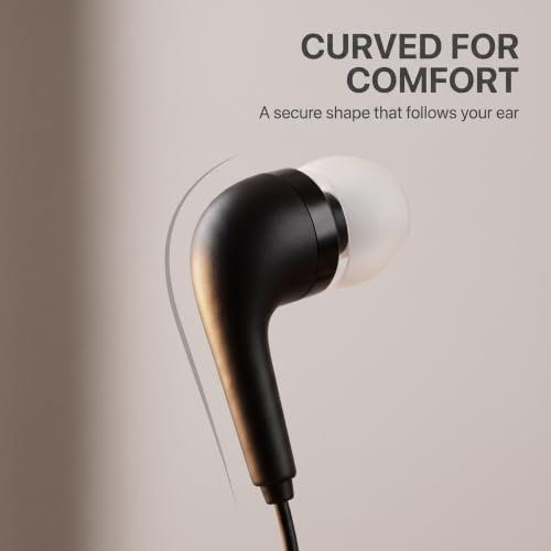 Jinshining Black Wired Earbuds Headphones- in-Ear Noise Rejection Universal 3.5mm Stereo Sport Headset with Mic for School Gaming Sports Music One Size,Headphones,Earbud Headphone