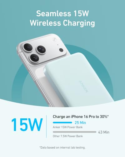 Anker MagGo Power Bank, 10,000mAh Qi2-Certified 15W Portable Charger | Slim and Fast MagSafe-Compatible Battery Pack, Ergonomic Design, for iPhone 16 / 15 / 14 / 13 Series and More - color: Green