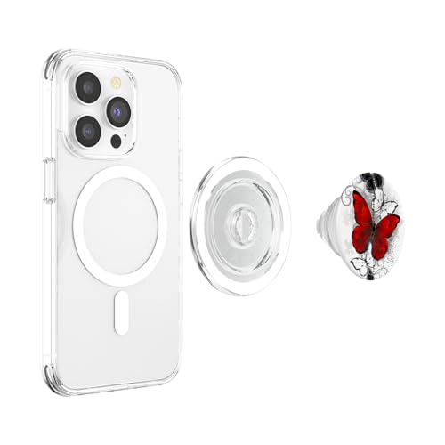 Cute Red Black & White Butterfly Phone Grip with Butterflies PopSockets PopGrip for MagSafe - style: Magnetic PopGrip