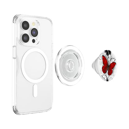 Cute Red Black & White Butterfly Phone Grip with Butterflies PopSockets PopGrip for MagSafe - style: Magnetic PopGrip