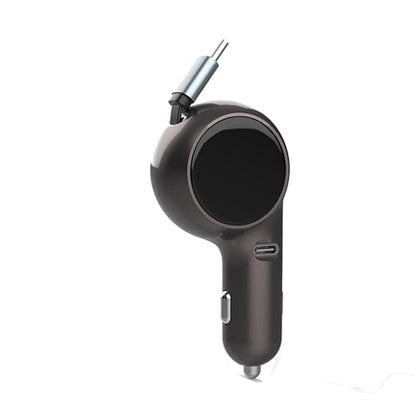 60W Retractable USB-C Car Charger – Dual Port Fast Charging Adapter – Compact, Travel-Ready – Works with iPhone 15, Samsung, iPad, MacBook, Trucks & Cars