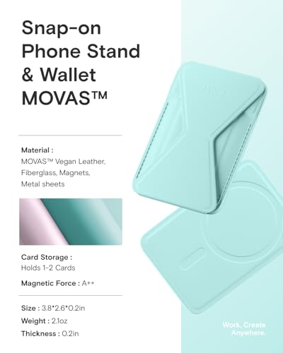 MOFT Magnetic Wallet Stand Compatible with iPhone 17/16/15/14/13/12 Series, Angle Adjustment & Magsafe Compatible MOVAS Phone Stand,Aqua - color: Aqua, size: Standard
