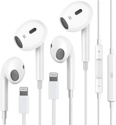 Lightning Headphones for iPhone Earbuds Wired with Microphone & Volume Control HiFi Stereo Nosie Reduction, Earphones for iPhone 14 13 Plus 12 11 Pro Max/XR XS X - 2Packs
