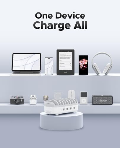 ORICO 10-Port Charging Station, 120W Max Output USB Charger Dock, White