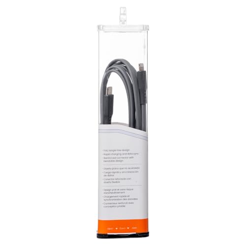 Ventev USB-C to Apple Lightning High-Speed Tangle-Free Flat Cable for iPhone 1-14, AirPods, iPads and More Devices (6 Foot, Gray) - size: 6 feet