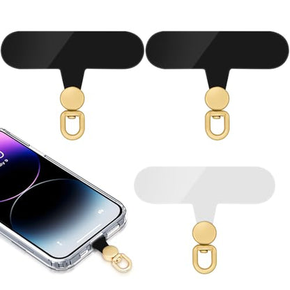 360°Rotatable Phone Tether Tab,3 Pieces Universal Phone Lanyard Patch Without Adhesive,Phone Lanyard Replacement Part for Cell Phone Strap(Black+Transparent) - color: Black+Transparent