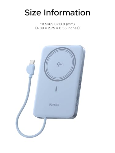 UGREEN Magflow Air 10000mAh Qi2 15W Wireless Power Bank Built-in Cable - color: Blue