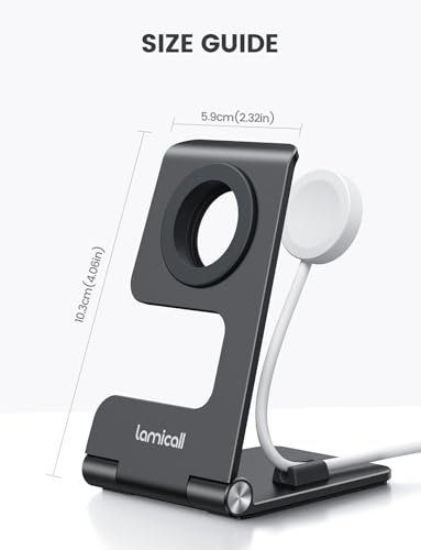 Lamicall Foldable Apple Watch Stand for Charger, Aluminum Desk Watch Holder - color: Misty Black