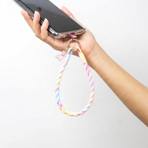 Bloomish Silicone Phone Wrist Strap with Cute Bear Charm - Anti-Loss Hand Strap Lanyard for iPhone & Android - Soft, Durable & Stylish Mobile Phone Accessory - color: Rainbow Gradient