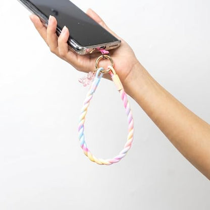 Bloomish Silicone Phone Wrist Strap with Cute Bear Charm - Anti-Loss Hand Strap Lanyard for iPhone & Android - Soft, Durable & Stylish Mobile Phone Accessory - color: Rainbow Gradient