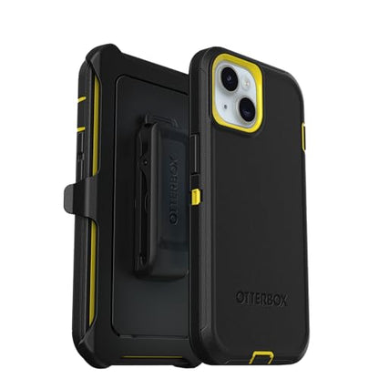OtterBox iPhone 15, iPhone 14, & iPhone 13 (Only) - Defender Series Screenless Case - Night (Black & Yellow) - Rugged & Durable - with Port Protection - Holster Clip Includes - color: Night (Black & Yellow), style: Non-MagSafe