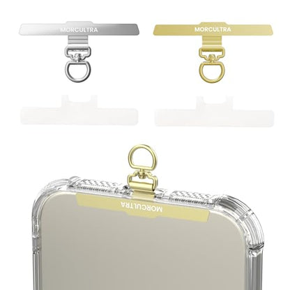 Phone Tether Tab,Metal Phone Lanyard Patch & Strap Adapter for All Full Phone Cases,Ultra-Thin 0.008in 360° Rotating phone charm,Universal phone clip for iPhone Android(Gold+Silver) - color: Gold+silver