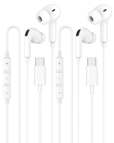 2 Pack [Apple MFi Certified] Wired USB C Headphones for iPhone 17 16 15 - color: Bright White