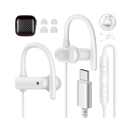 USB C Headphones Over Ear Hook for iPhone 17 16 15 18 Pro Max Duo Plus - color: White