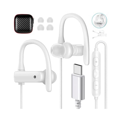 USB C Headphones Over Ear Hook for iPhone 17 16 15 18 Pro Max Duo Plus - color: White
