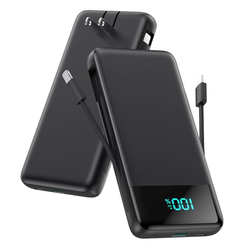 Portable Charger for iPhone with Built-in Cables and Wall Plug,Upgraded 13800mAh Fast Charging USB C Power Bank,4 Outputs Slim Travel Essential Battery Pack for iPhone 17/16/15/14/13,Galaxy,Android - color: Black