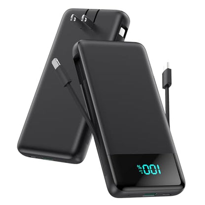 Portable Charger for iPhone with Built-in Cables and Wall Plug,Upgraded 13800mAh Fast Charging USB C Power Bank,4 Outputs Slim Travel Essential Battery Pack for iPhone 17/16/15/14/13,Galaxy,Android - color: Black