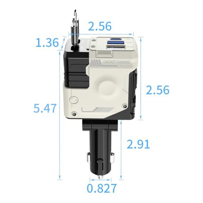 4 in 1 Retractable Car Charger with 4 Shock Absorbers,Cigarette Lighter Adapter with Retractable Cables (31.5 in),Road Trip Essentials for Iphone12/13/14/15/16/17(White)