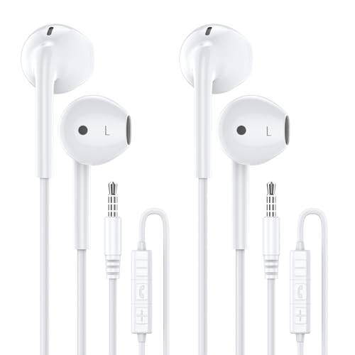 Wired Earbuds with Microphone,Wired Earphones in Ear Headphones HiFi Stereo - color: White, size: 2 pack