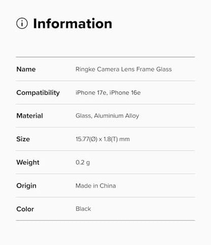 Ringke for iPhone 17e / 16e Camera Lens Protector [2 Pack] - size: iPhone 17e / iPhone 16e