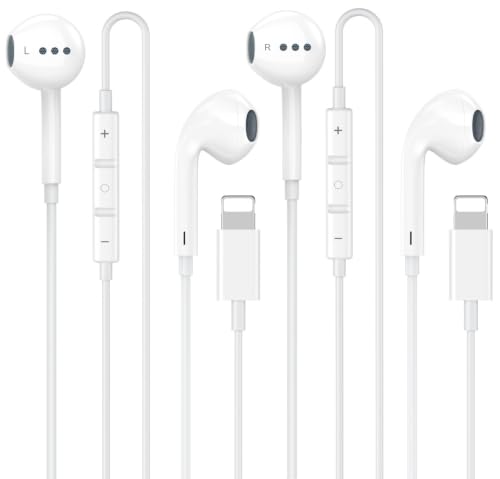 [Apple MFi Certified] iPhone Headphones Wired, 2 Pack Ture Plug and Play Lightning Earbuds/Earphones Wired with Built-in Mic & Volume Control HiFi Stereo Nosie Reduction for iPhone 14 13 12 11 XS XR X