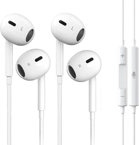 2 Packs Wired Headphones for iPhone Earbuds Built-in Microphone & Volume Control Nosie Reduction Headsets Compatible with iPhone 14/13/12/11/XR/XS/X/8/7/SE/Pro/Pro Max