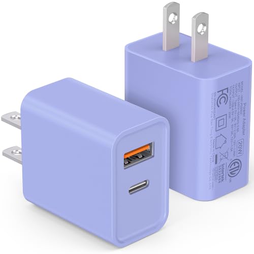 [2 Pack] 20W USB C Charger Block, Dual Ports Fast Charging Adapter - color: 2-Pack Lobelia Purple