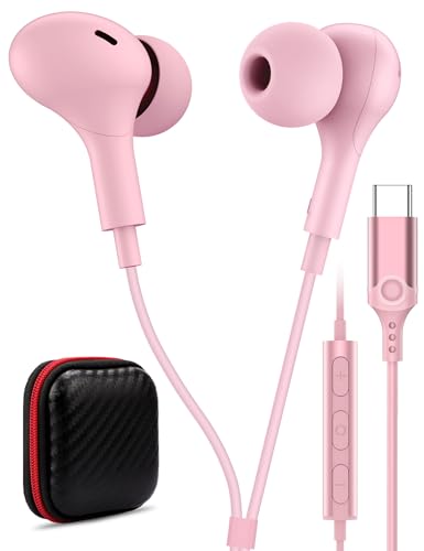 USB C Headphone for Samsung S26 S25 FE S24 A16 A17 Z Wired Earbuds Magnetic - color: Pink