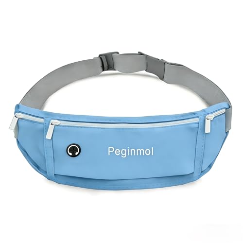 Slim Running Belt Fanny Pack, Waist Pack Bag for Women Men, Running Pouch for Phone Waterproof Reflective with 3 Pouches, Running Phone Holder for Sports, Traveling (Skyblue) - color: Skyblue