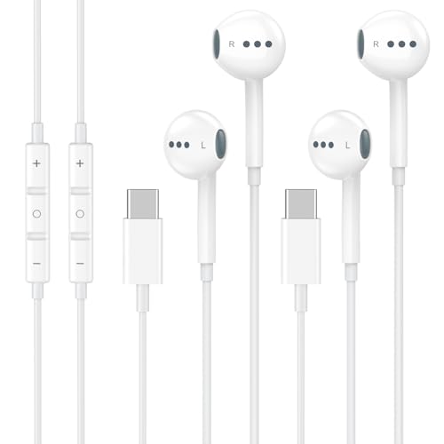 2 Pack [Apple MFi Certified] USB C Headphones Wired for iPhone 17 16 15 - color: CWhite