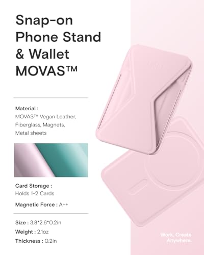 MOFT Magnetic Wallet Stand Compatible with iPhone 17/16/15/14/13/12 Series, Angle Adjustment & Magsafe Compatible MOVAS Phone Stand,Light Pink - color: Light Pink, size: Standard