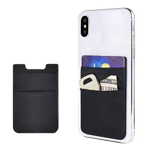 Phone Card Holder Phone Wallet Stick On Stretchy Card Holder for Back of Phone Credit Card Holder for Phone for Case, Black, Minimalist