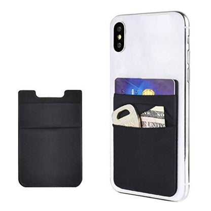 Phone Card Holder Phone Wallet Stick On Stretchy Card Holder for Back of Phone Credit Card Holder for Phone for Case, Black, Minimalist