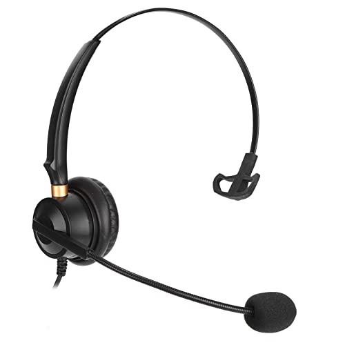 Office Headset, Wired Single Ear Telephone Headphone with Noise Cancelling Microphone for Call Center Business Professionals Black
