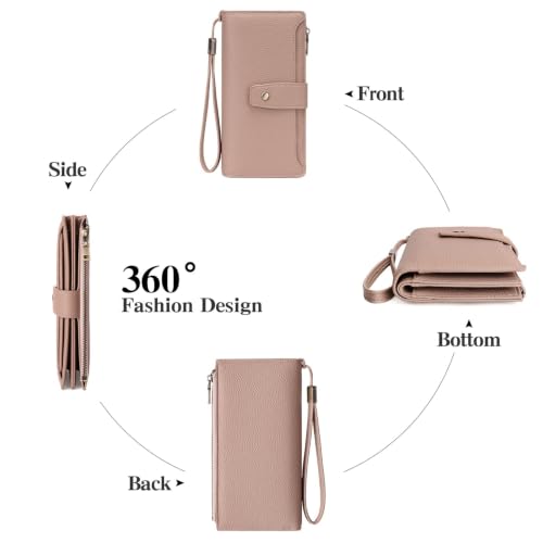 GAEKEAO Womens Wallet RFID Blocking Large Capacity Vegan Leather Card Holder Wristlet Clutch with 32 Card Slots 4 ID Windows - color: X04-Pink