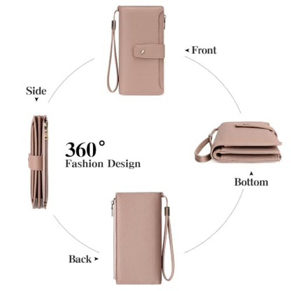 GAEKEAO Womens Wallet RFID Blocking Large Capacity Vegan Leather Card Holder Wristlet Clutch with 32 Card Slots 4 ID Windows - color: X04-Pink