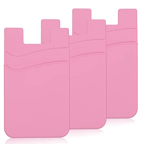 3 Pack Pink Adhesive Phone Wallet Stick on Card Holder for Phone Case - color: Pink