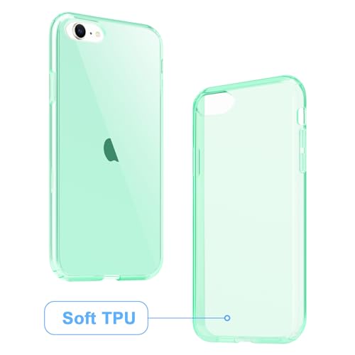 JJGoo Compatible with iPhone SE Case 2022/2020, Compatible with iPhone 7 8 Case Clear Soft Transparent Shockproof Protective Slim Thin Bumper Phone Cover, Green - color: Green